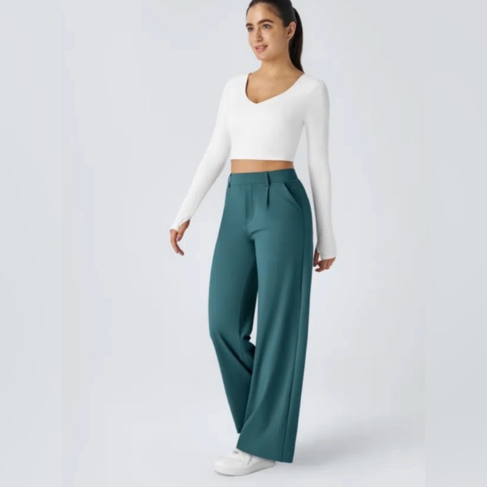 HALARA Green Wide Leg Pants High-Waisted Comfort